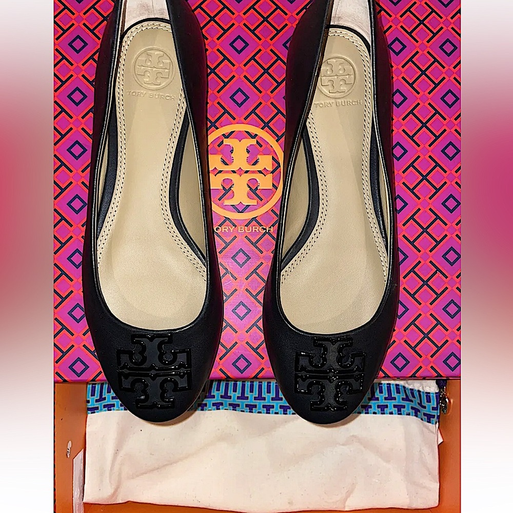 Tory Burch Ballet Flat Black Size 6 Powder Coated Melinda Flat- North Leather